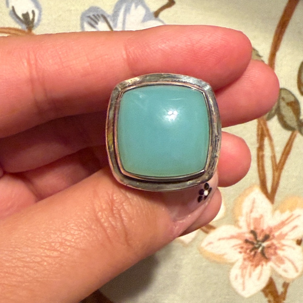David Yurman Aqua Chalcedony Albion Collection Ring Size 6.5
